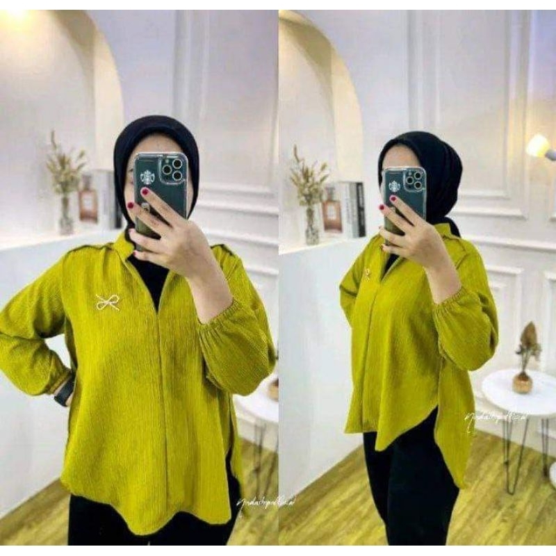 0ATASAN WANITA KEMEJA LUNA LADY CRUSH SHIRT OVERSIZE POCKET