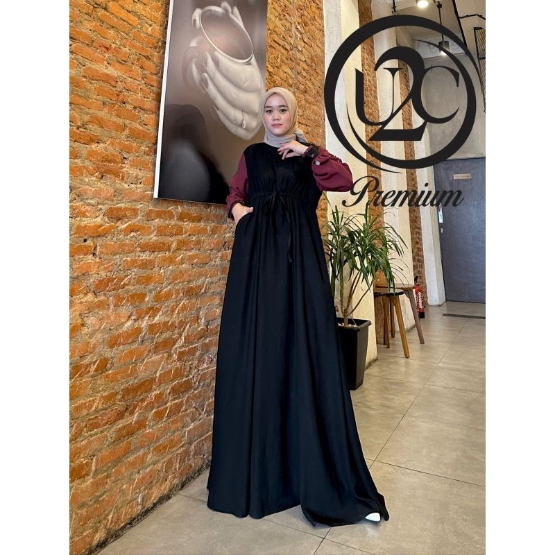 Ainiyah Basic Premium by U2C - Busana Muslim Gamis Dress Jetblack Import Unik Simple Casual Formal