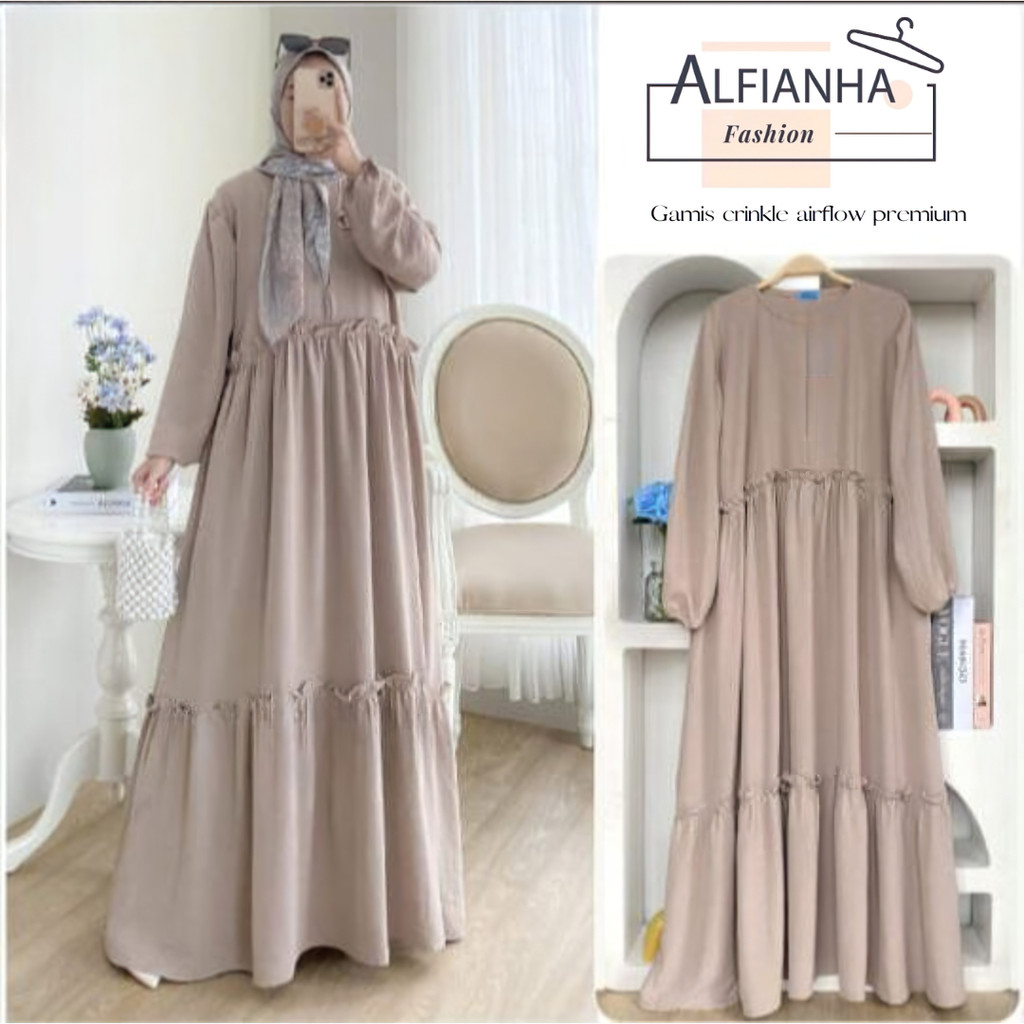 Dress Polos Wanita Kekinian Crinkle Airflow Premium LD 105 by Alfianha Berlabel Alfianha