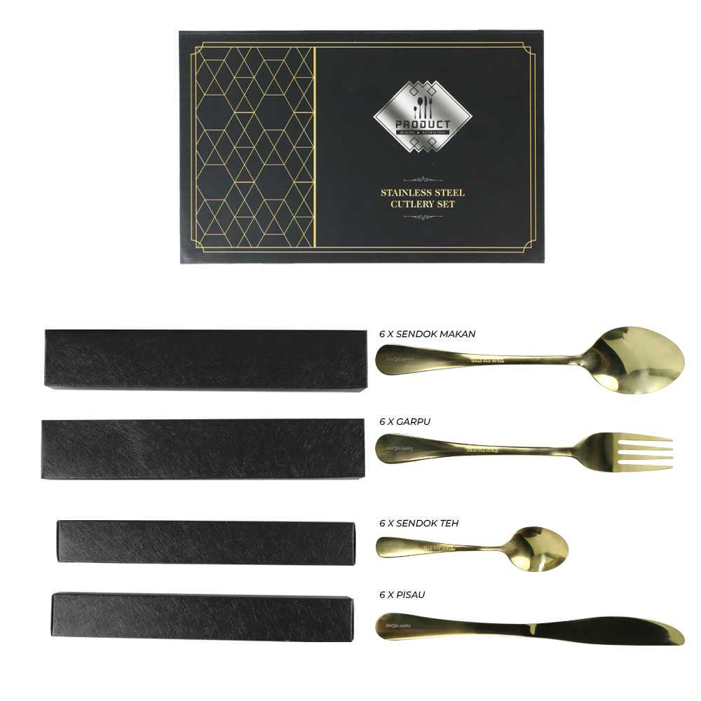 Kado Set Alat Makan Perlengkapan Sendok Garpu Pisau Mewah dengan Tempatnya Cutlery 24 PCS