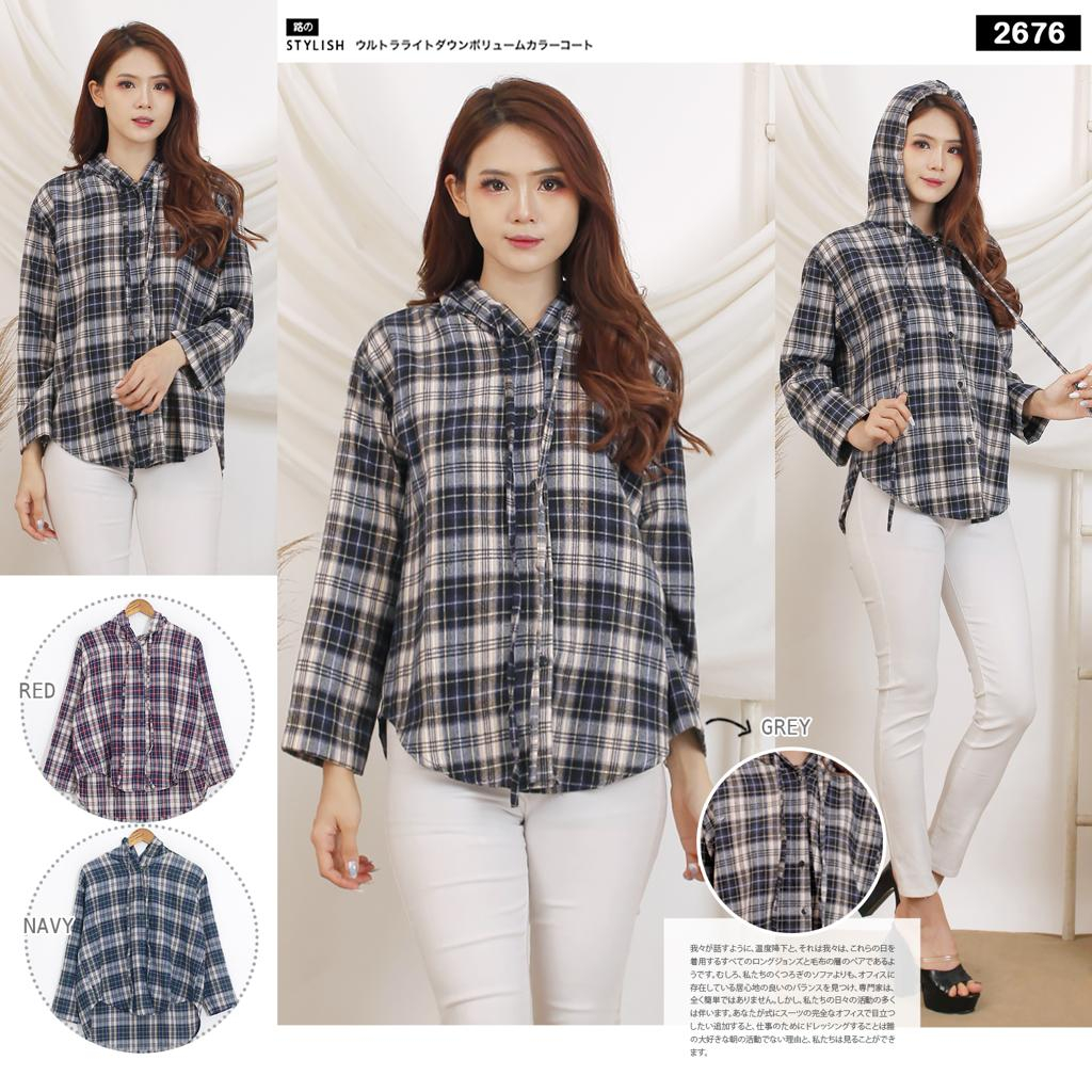 BJFashionWanita / Kemeja Hoodie Flannel / Kemeja Flannel / Kemeja Lengan Panjang / Kemeja Kotak / Ke