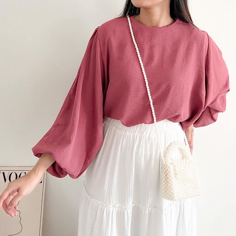 Mika Blouse Wanita Crinkle Lengan Balon LD 120 Atasan Hits Kekinian