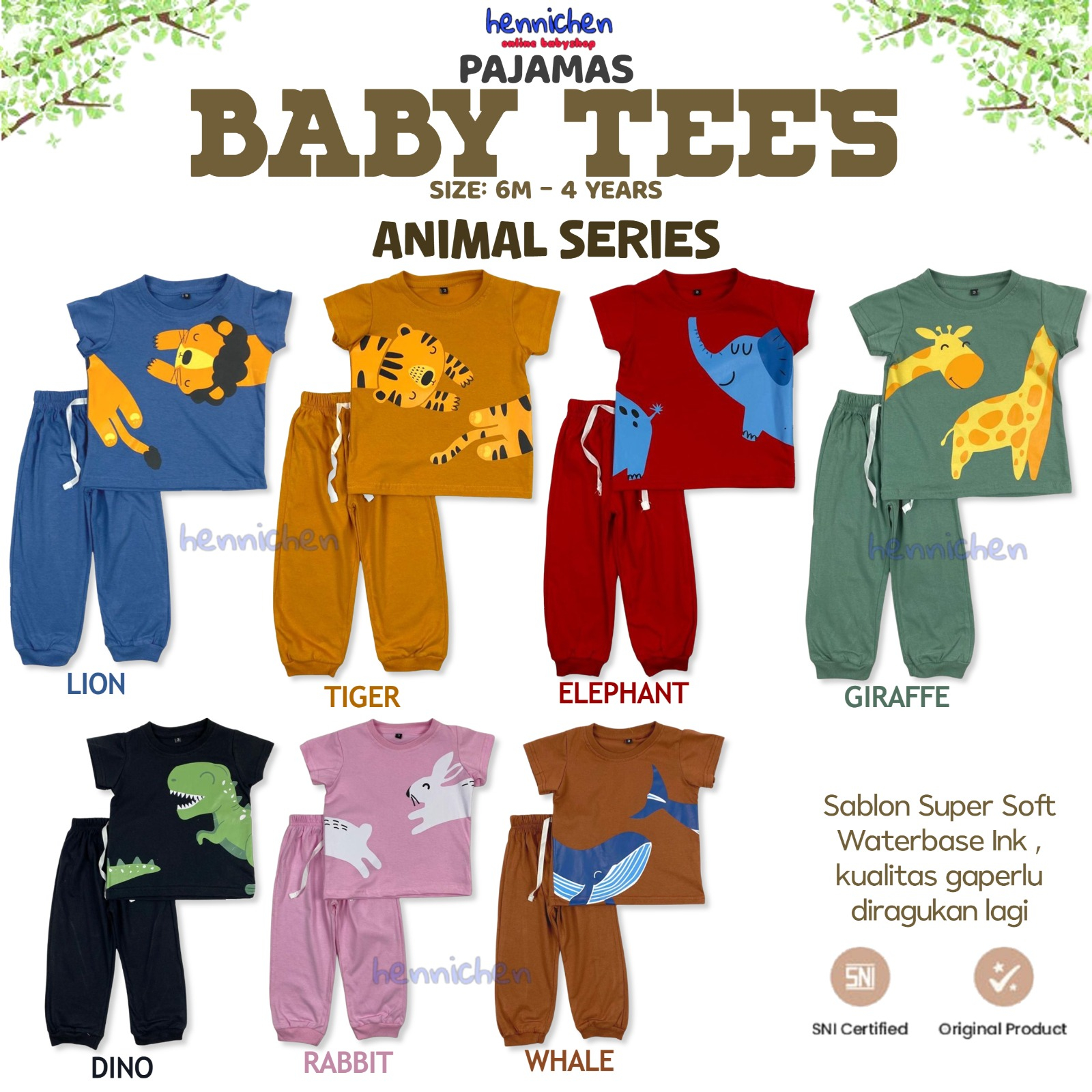 PAJAMAS BABY TEES ANICUT SERIES SABLON BAJU PENDEK PANJANG ANAK PAJAMAS ANAK 1-5 TAHUN PNP