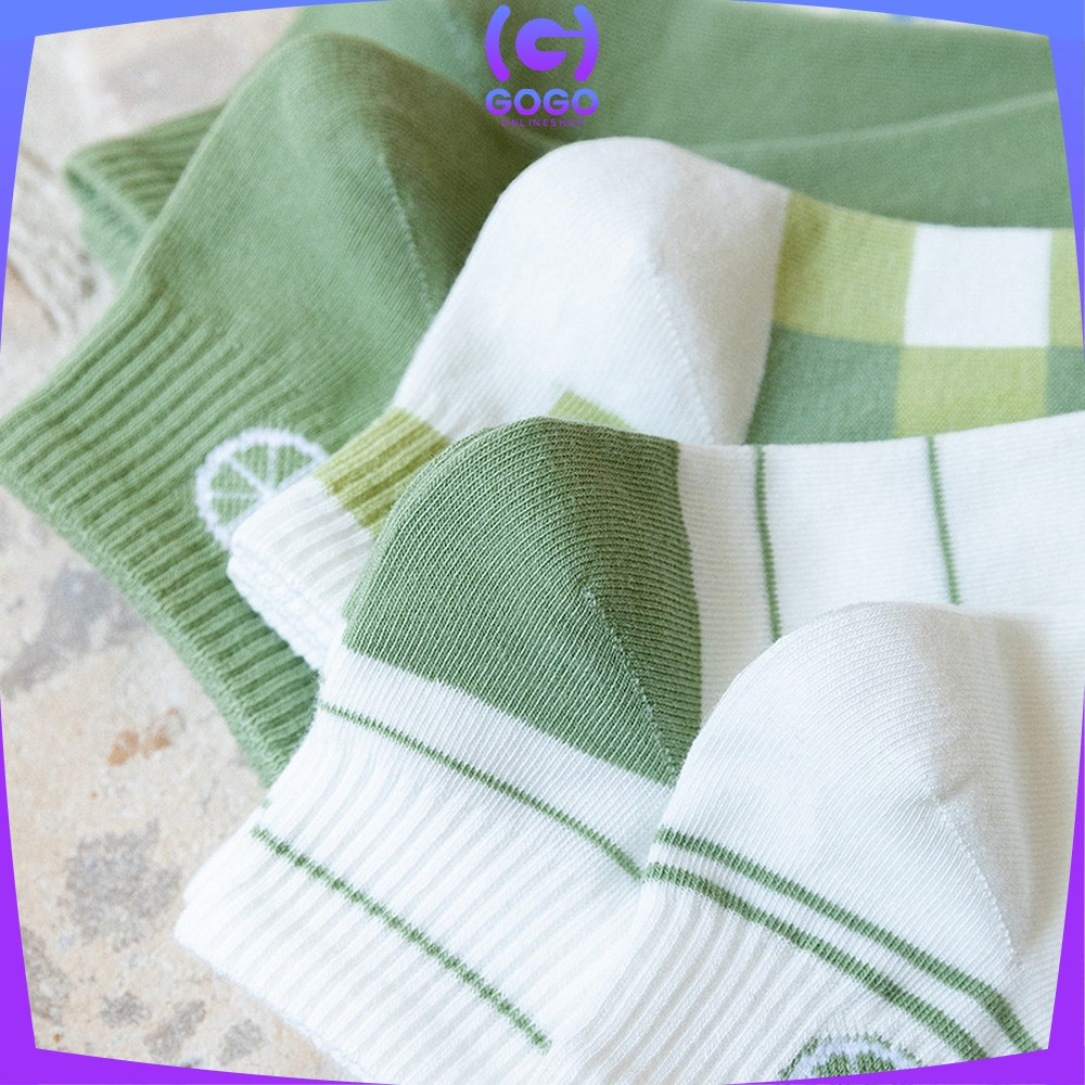 GOGO-P569 Kaos Kaki Wanita Motif Lemon Hijau Semata Kaki / Kaus Kaki Pendek Ankle Socks Korean Unisex Fashion Korea Women Sock Import