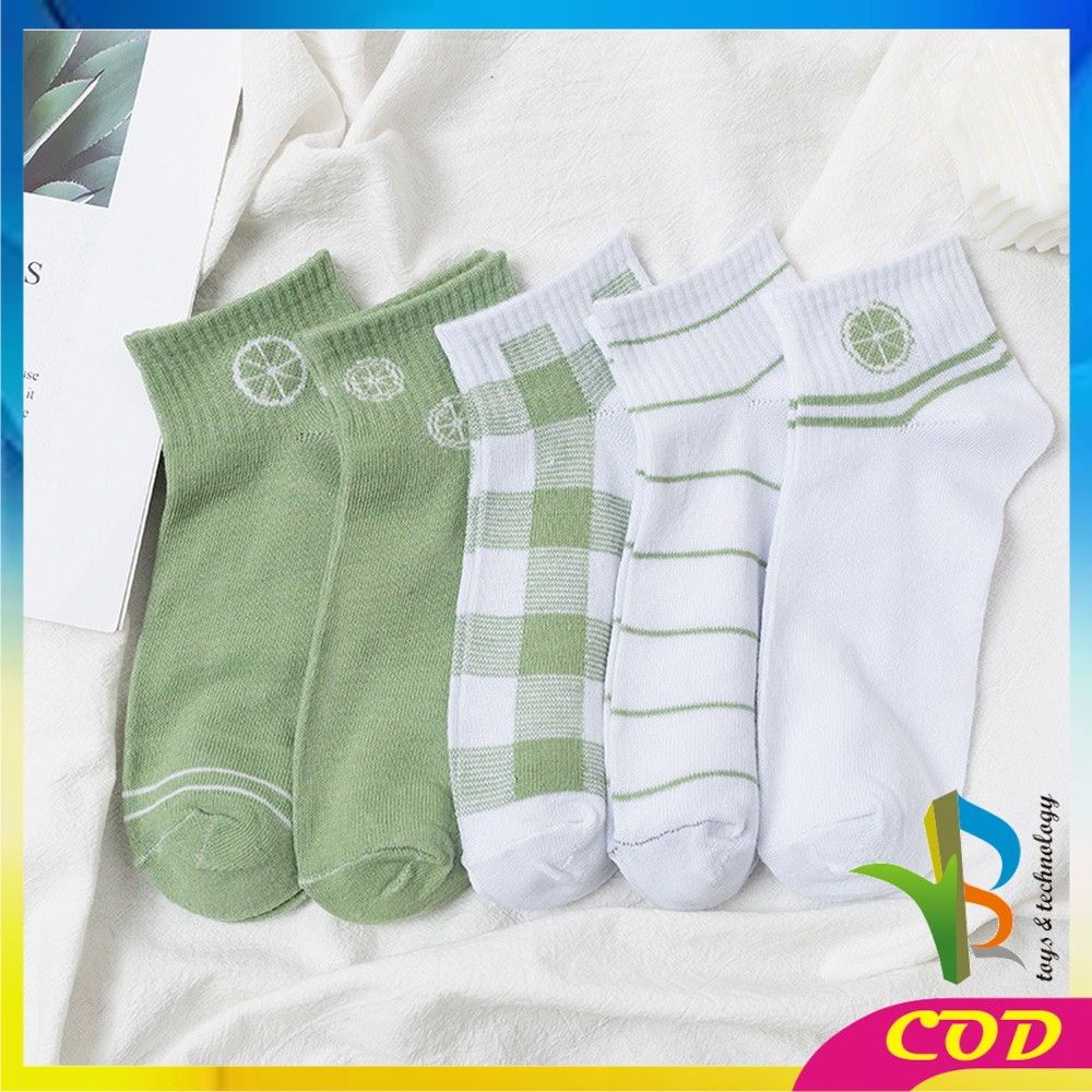 RB-P569 Kaos Kaki Wanita Motif Lemon Hijau Semata Kaki / Kaus Kaki Pendek Ankle Socks Korean Unisex Fashion Korea Women Sock Import
