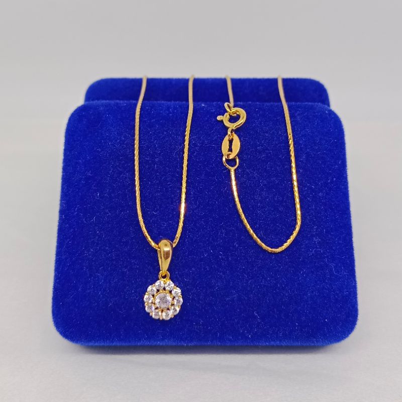 kalung rantai kasandra ukir+liontin bunga mp/perak asli silver 925 lapis emas/perhiasan fashion wanita terbaru