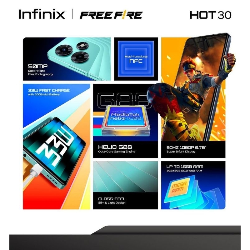 Infinix Hot 30 NFC 8/128 GB New Garansi Resmi Infinix Indonesia