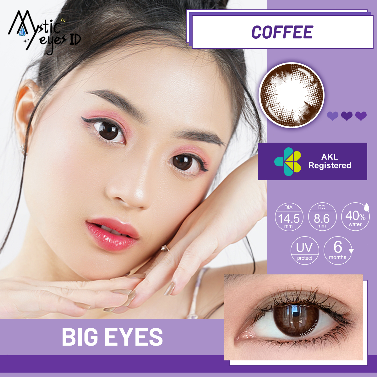 [✅COD] MYSTICEYES SOFTLENS BIG EYES SERIES BLACK BROWN COLOR CONTACT LENS  NORMAL 14.5 MM