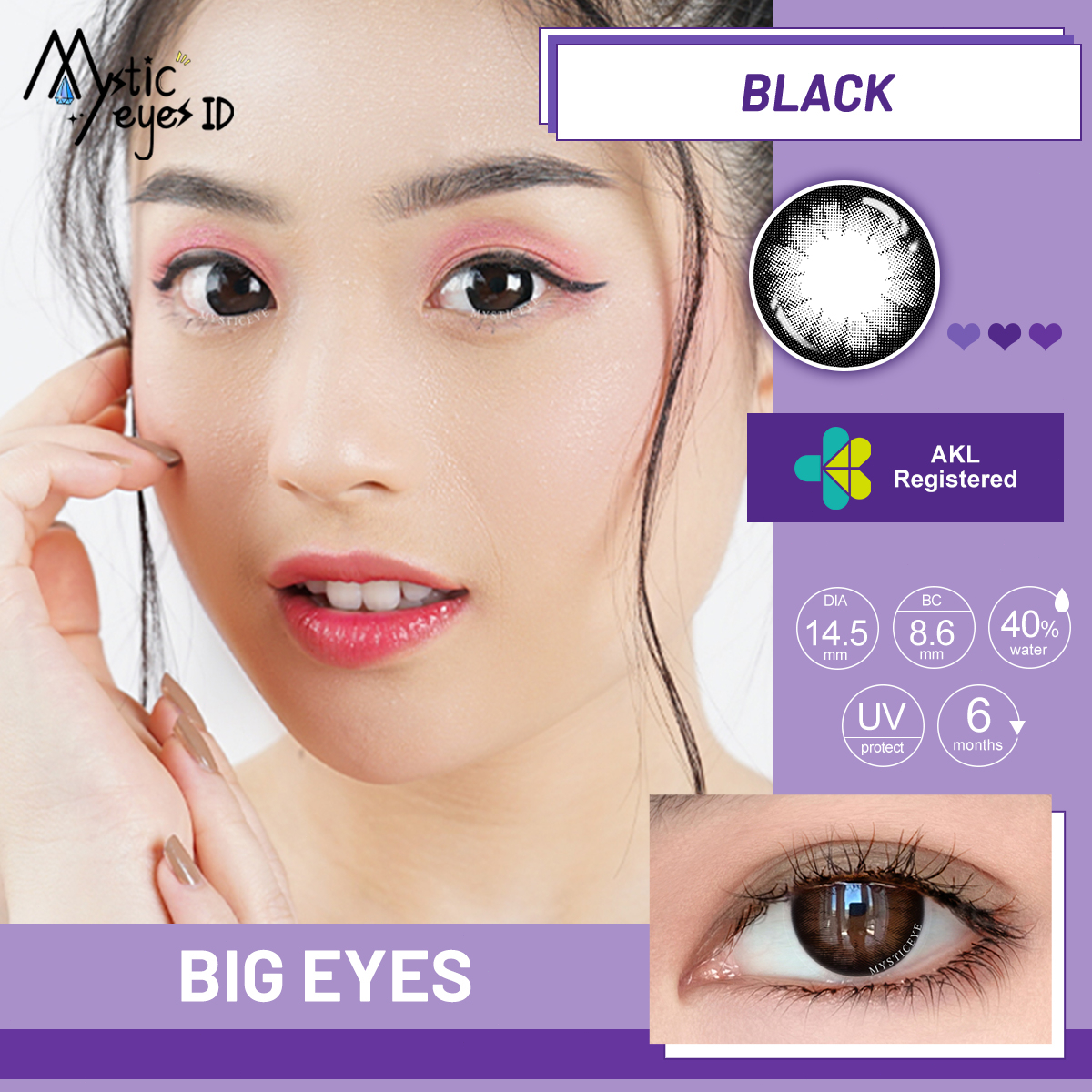 [✅COD] MYSTICEYES SOFTLENS BIG EYES SERIES BLACK BROWN COLOR CONTACT LENS  NORMAL 14.5 MM