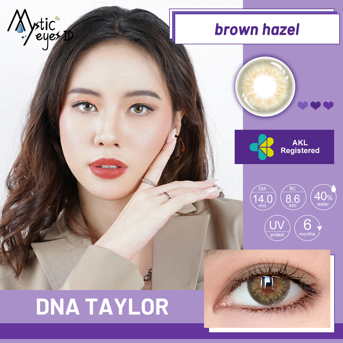 [✅COD] MYSTICEYES SOFTLENS Dna Taylor SERIES Grey Blue Brown COLOR CONTACT LENS  NORMAL 14.0 MM