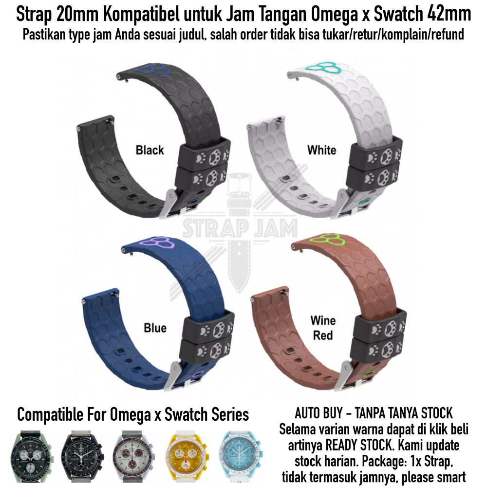 Strap Omega X Swatch 42mm - Tali Jam Wanita 20mm Silikon Cute Lucu Imut