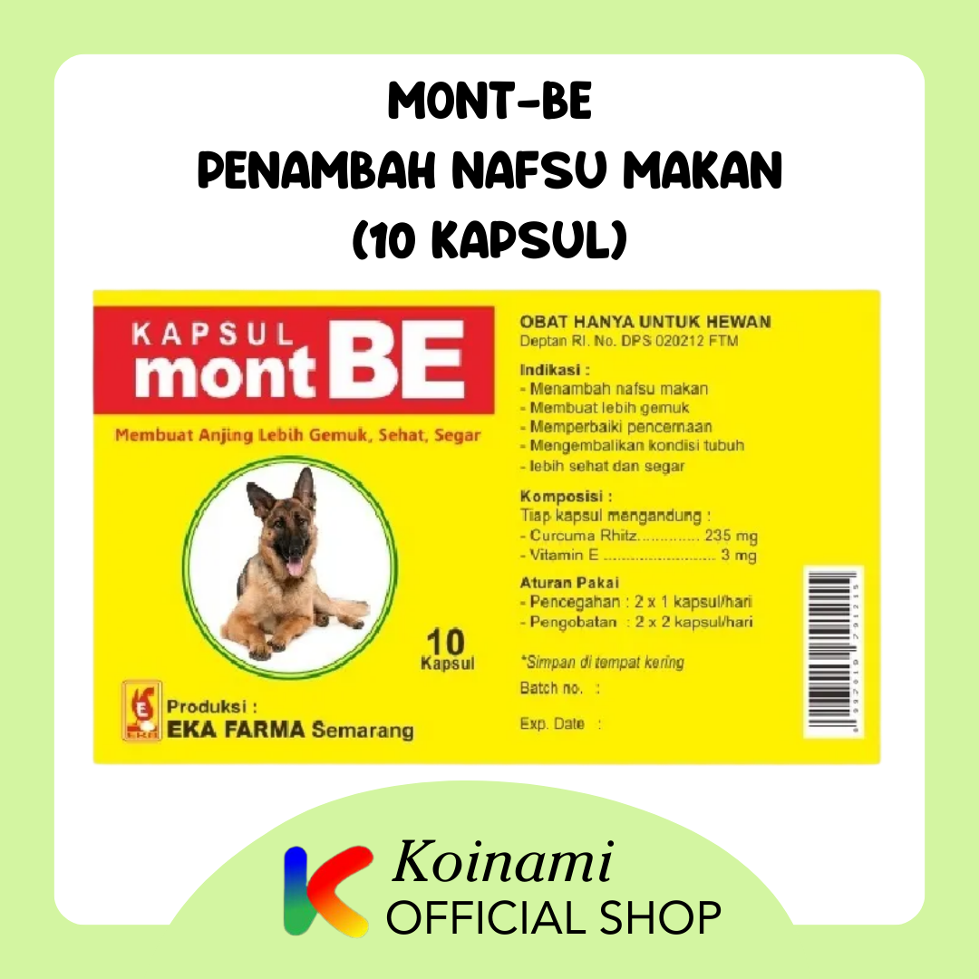 MONT-BE @ 1 sachet isi 10caps / vitamin dog / obat / penambah nafsu makan anjing / hewan / eka farma