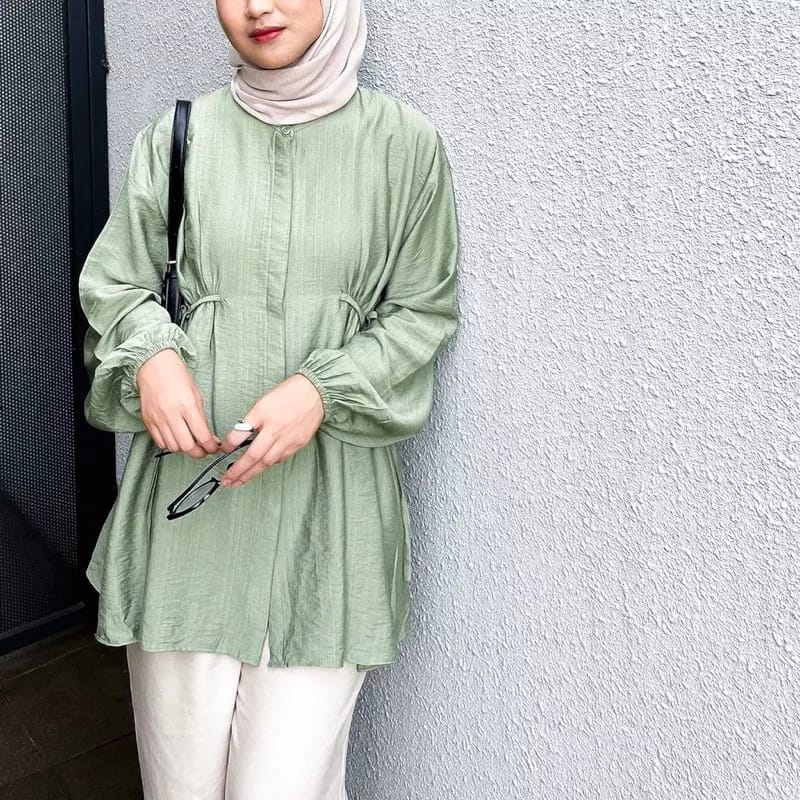Alesa Blouse Polo Linen -Kemeja Blouse Basic -Kemeja Blouse Wanita -Atasan wanita