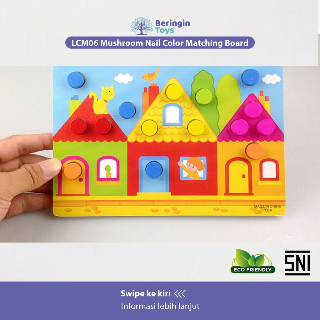 Mainan Edukatif Mushroom Nail Color Matching Board / Puzzle Matching Color / Puzzle Kayu Mencocokkan Warna / Mainan Puzzle