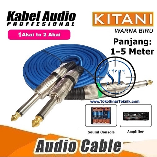 Kabel Audio KITANI Twin Blue Jack Akai Mono to Akai Mono Dual Cabang 6.5mm 2-1 Full Tembaga Panjang 1-5meter