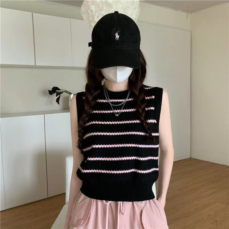 Alika Tanktop Stripes Knit Import - Atasan Kamisol Garis Garis Rajut TM - (A577)