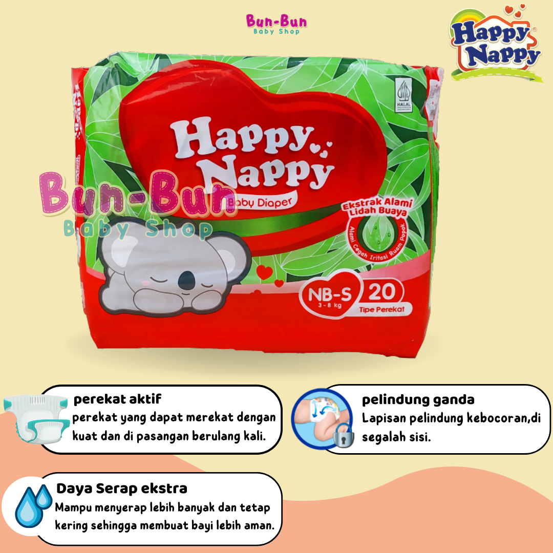 PEREKAT Happy Nappy S20 Perlengkapan Bayi Baru Lahir Diapers Baby Popok Sekali Pakai New Born Bunbun