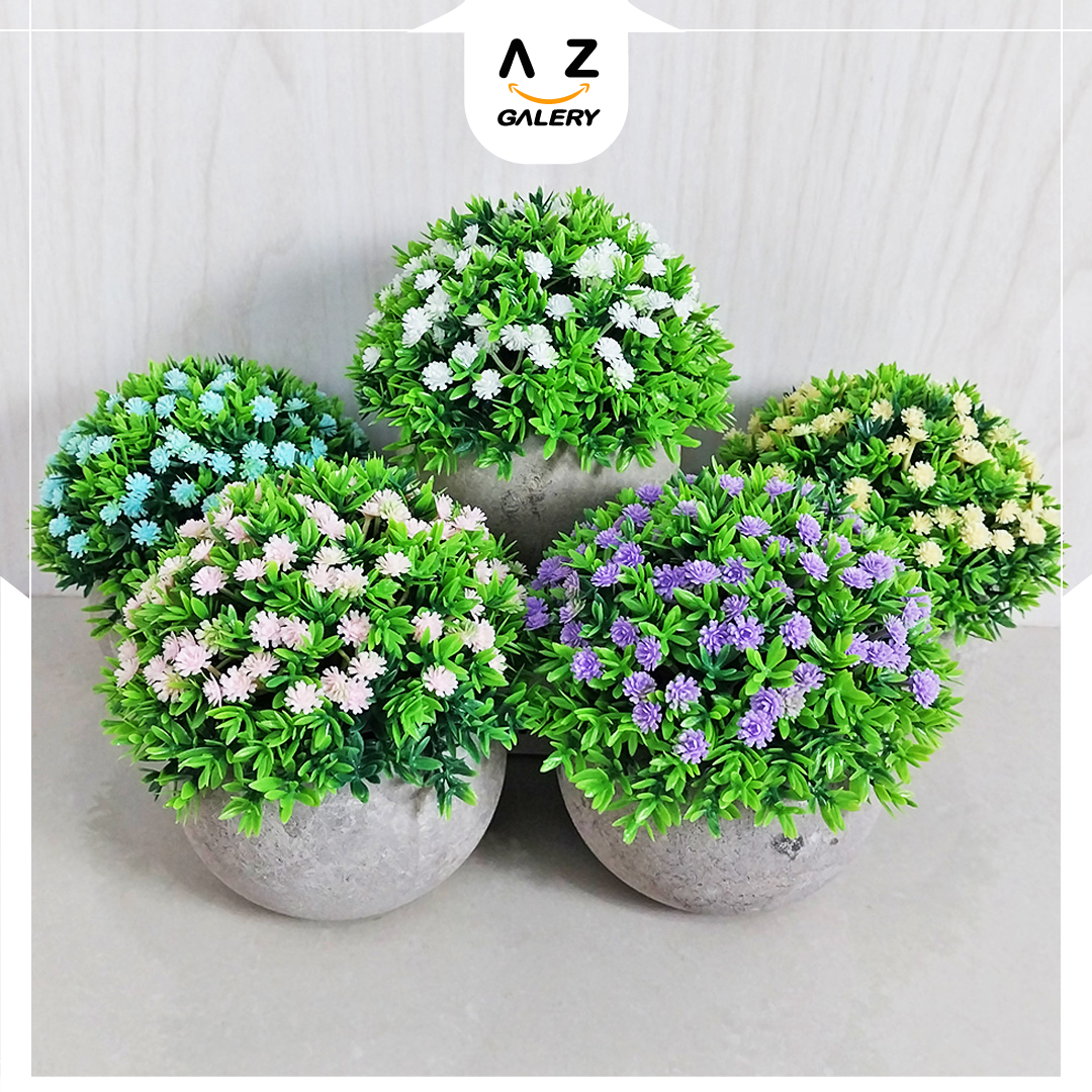 Bunga Hias Plastik Rumput Bulat Artifical Flower Import Bonsai Mini Pot Semen Hiasan Dekorasi Pajangan Rumah Azgalery PBP124