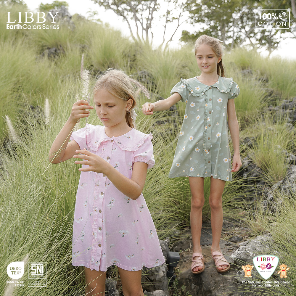 Libby Emily Dress 6 Bulan - 8 Tahun Collar Puffy Dress / Dress Bunga Anak Perempuan Earth Series CBKS