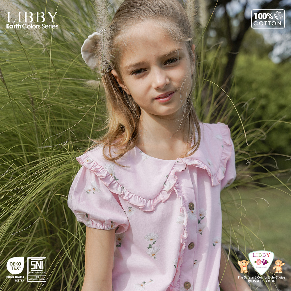 Libby Emily Dress 6 Bulan - 8 Tahun Collar Puffy Dress / Dress Bunga Anak Perempuan Earth Series CBKS