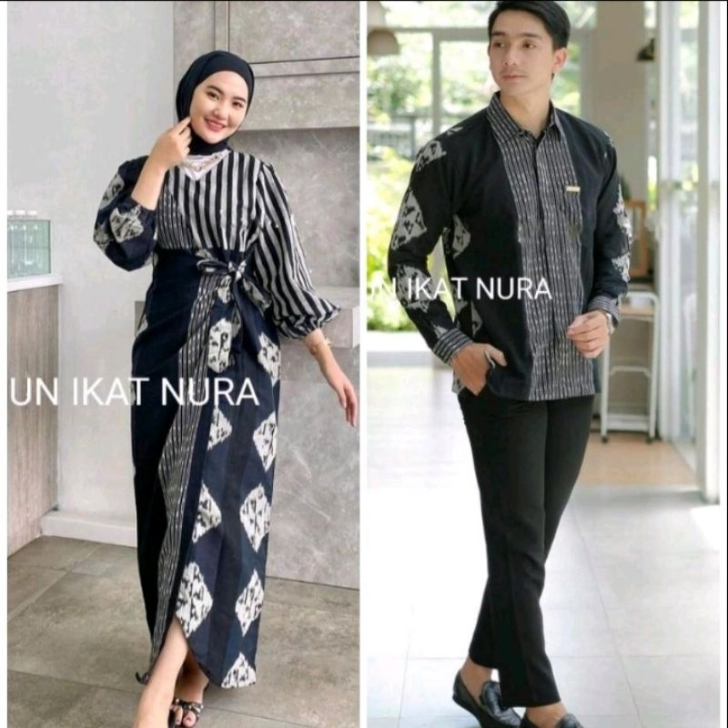 (Ready Stok ) DRESS MARLINE Black Couple Tenun Baju Kondangan