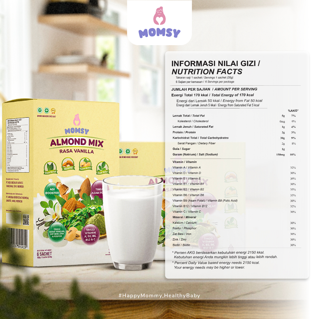 Momsy Susu Pelancar ASI Booster Almond Mix Rasa Vanilla Menyusui Rendah Gula HALAL BPOM