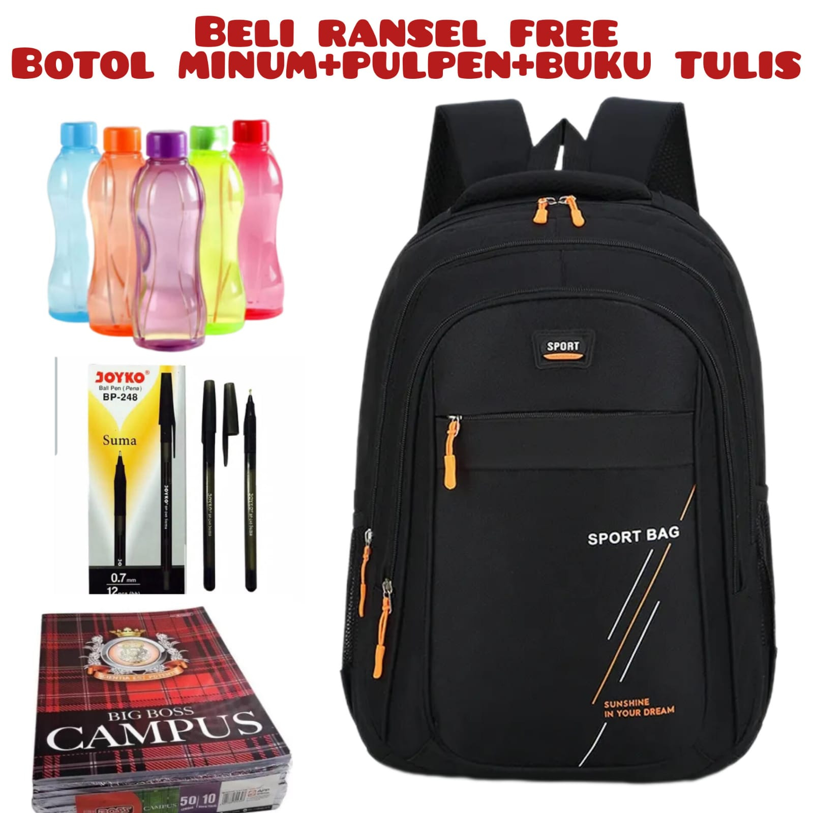 JS - Beli 1 Dapat 4- Tas Ransel Laptop IAC Backpack Up to 14 inch - Tas Pria Tas Wanita Daypack Backpack Tas Laptop Acer Unisex Beli Ransel Free Botol Minum+Pulpen+Buku Tulis