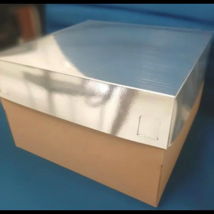 

(5 pcs) kardus cake tart ulang tahun dus bolu box kue chiffon keju kotak kemasan pudding tutup warna silver ukuran 25x25cm