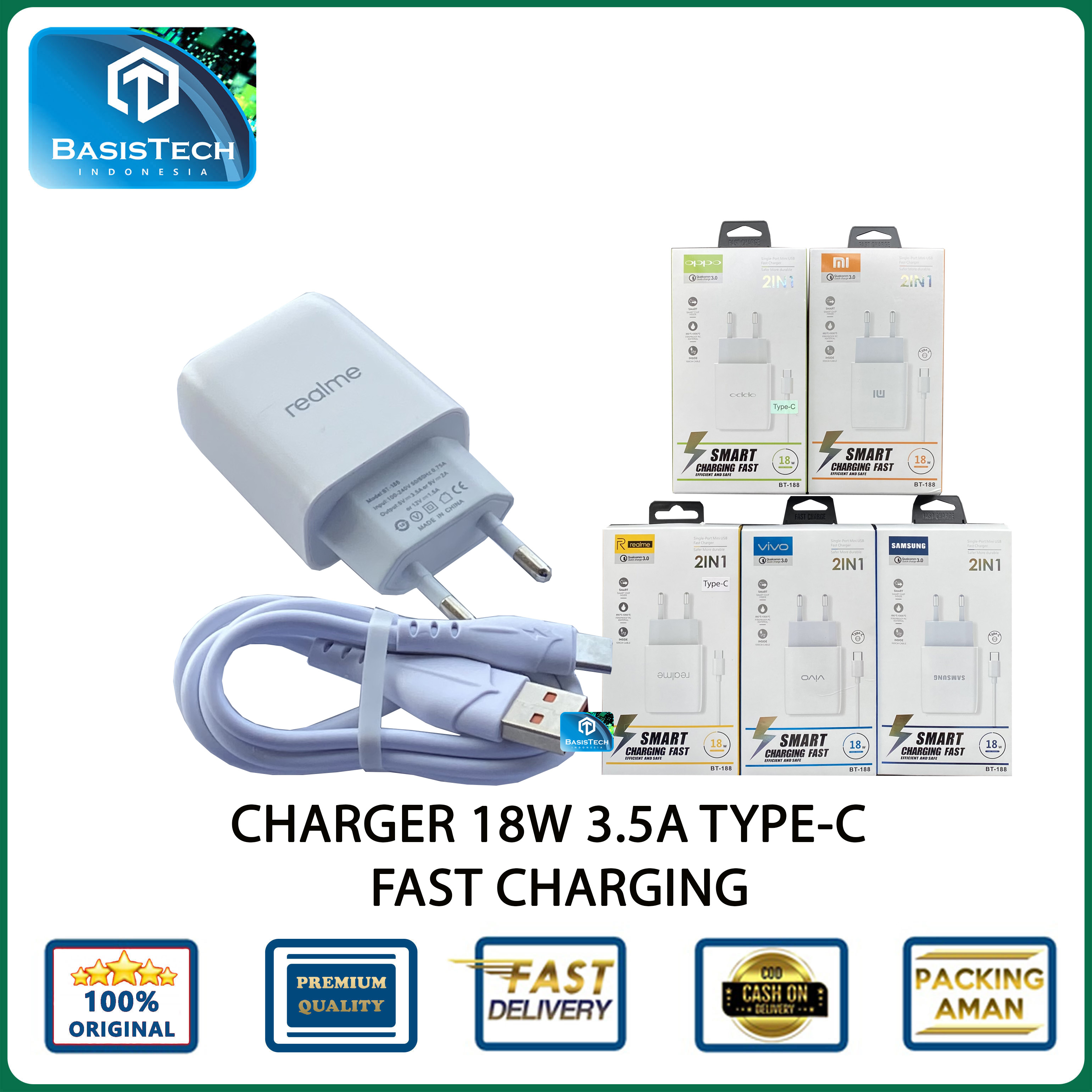 CHARGER TYPE C 18W 3.5A QUALCOMM BT-188 FAST CHARGING