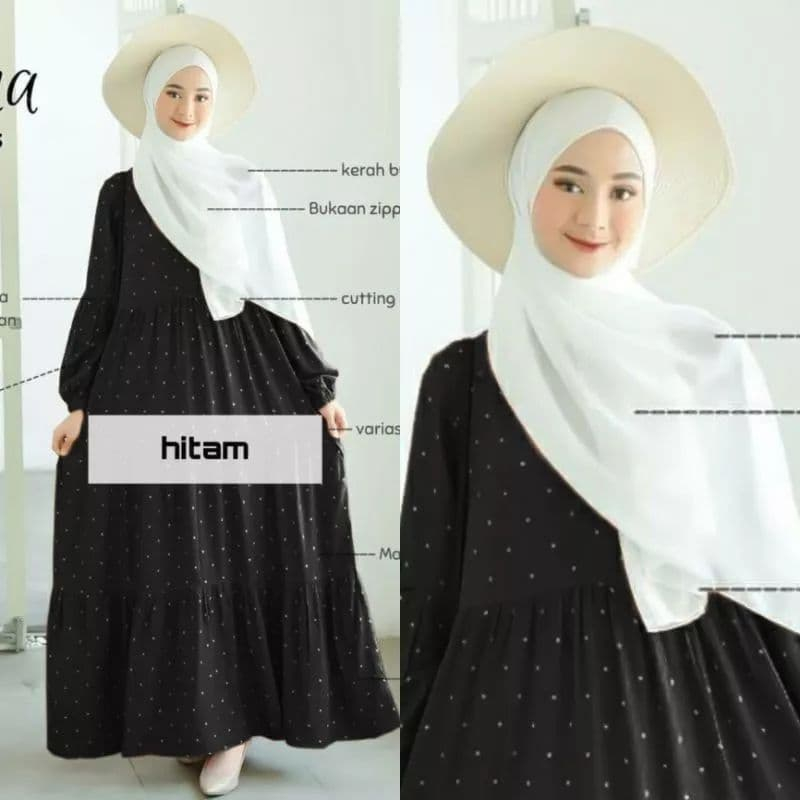 Gamis Wanita Muslim Susun Busui Motif Polkadot Syari Bahan Rayon Premium