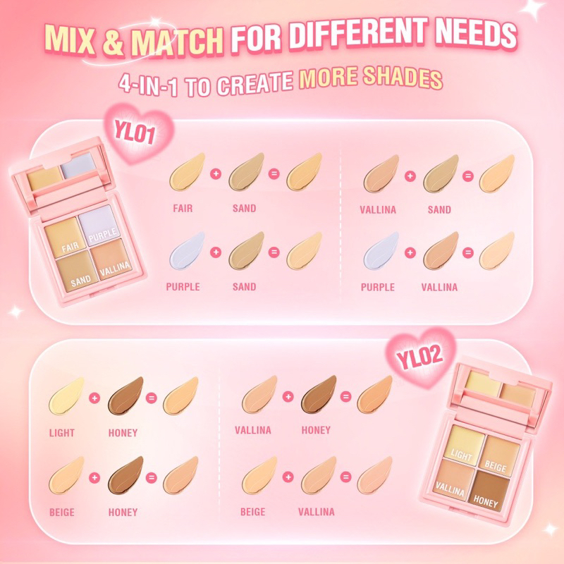 PINKFLASH - Double Fit 4 IN 1 Concealer Palette Full Coverage Concealer Cream