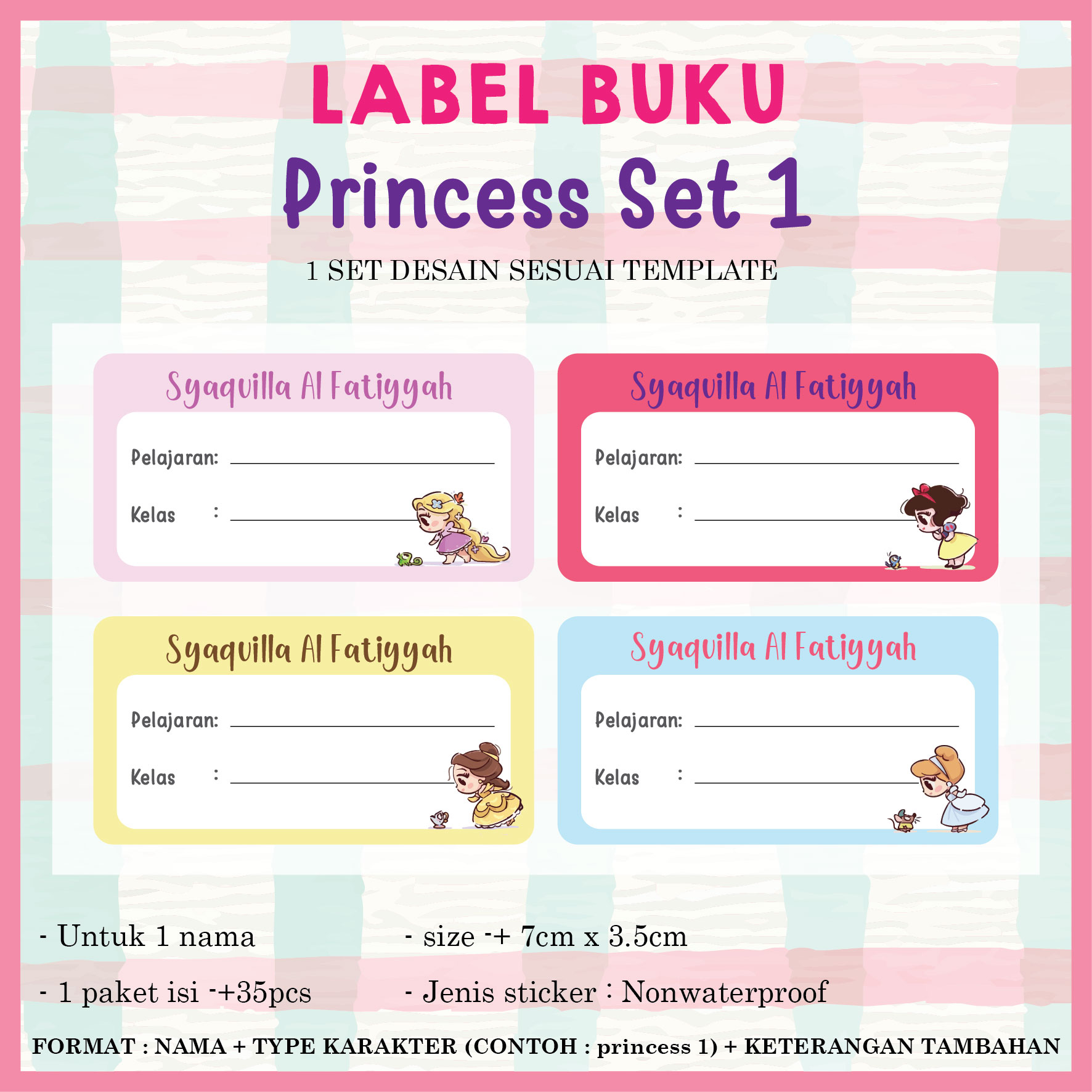 sticker buku sekolah custom nama