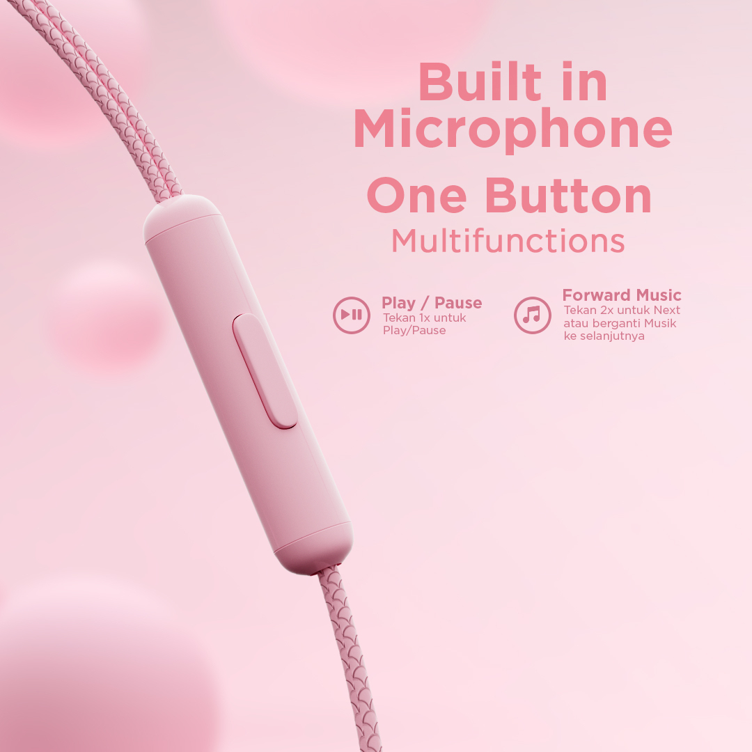 Hot Product Inbox Foundy Kabel Earphone - Headset Handsfree Dengan Microphone - Gaming Pink Edition
