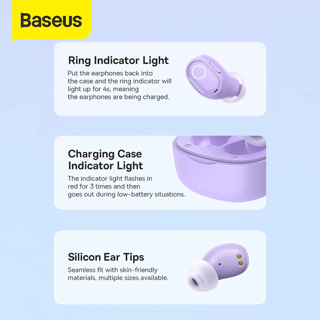 [ORI REAL STOCK]BASEUS WM02 plus TRUE WIRELESS BLUETOOTH EARPHONE MINI EARBUDS TWS -v5.3