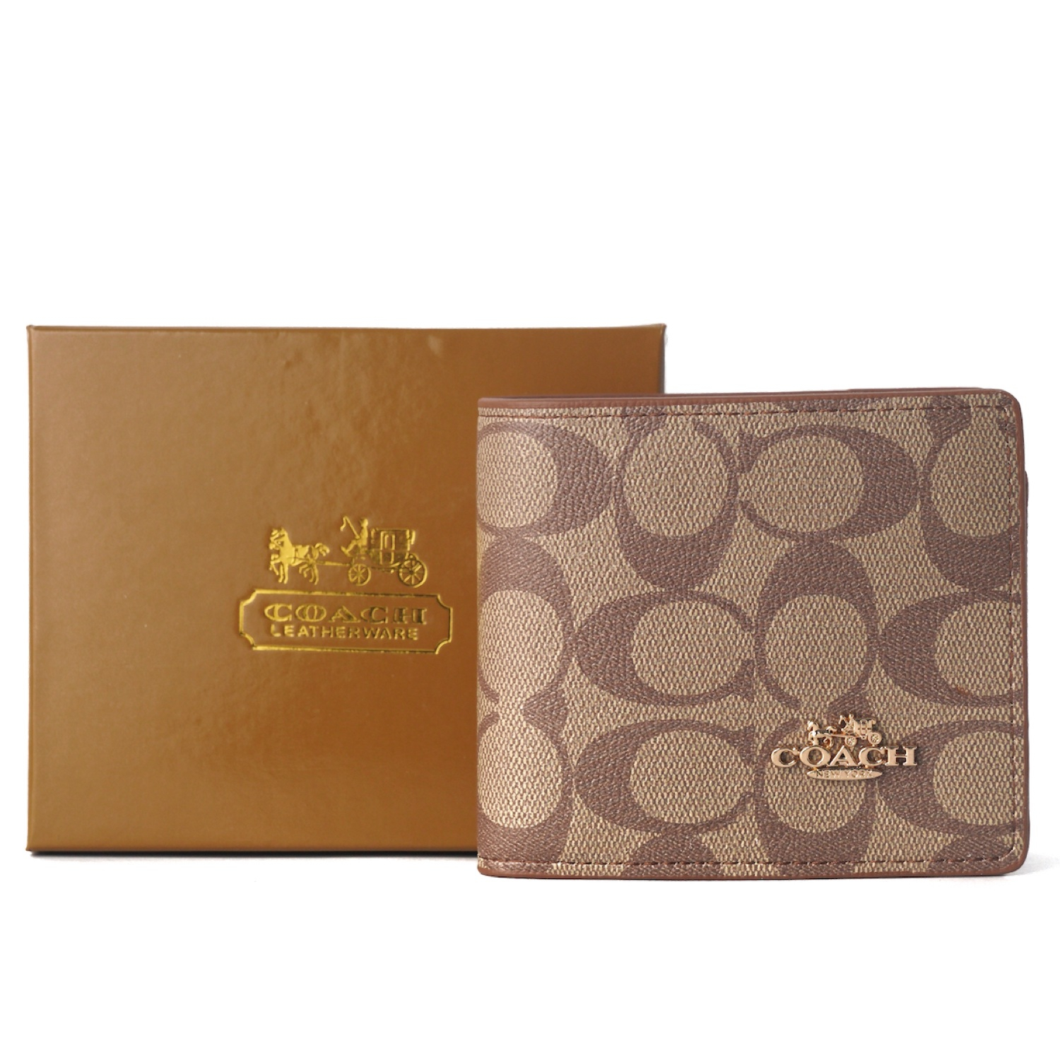 TOKOKOE - Dompet Pria Bahan Kulit Premium Import - Coach Logo Print Light Brown