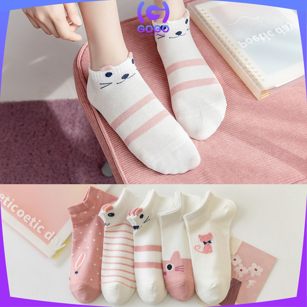 GOGO-P571 Kaos Kaki Wanita Korea Motif Kucing Ankle Socks / Kaoskaki Pendek Cat Semata Kaki Karakter Korean Fashion Women Sock Import