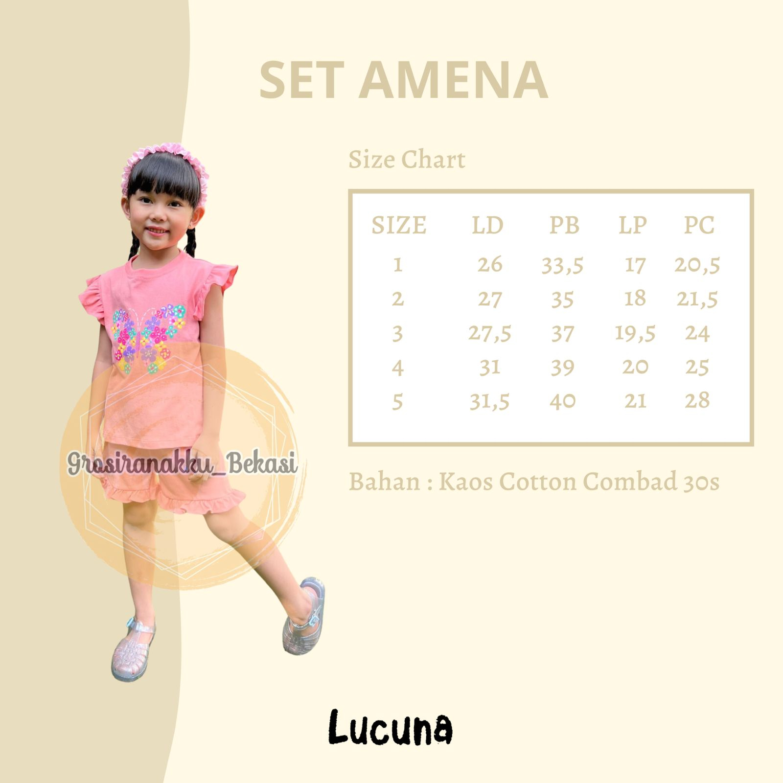 Setelan Anak Cewek Amena Lucuna Warna Kunyit Size 1-5 Thn