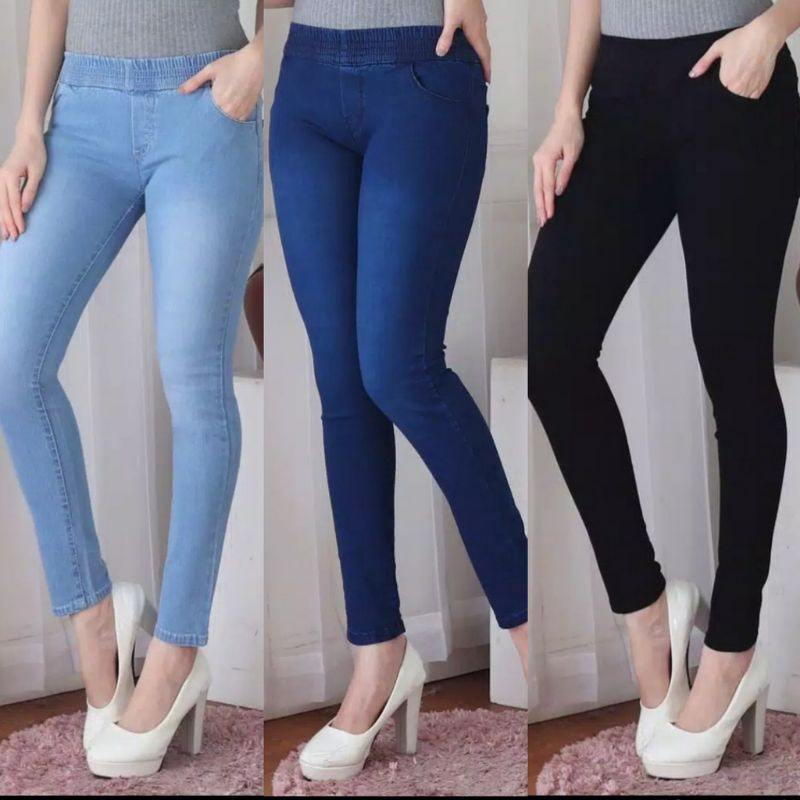 Celana Jegging Jeans Karet Pinggang Slimfit | Celana Cewek Legging