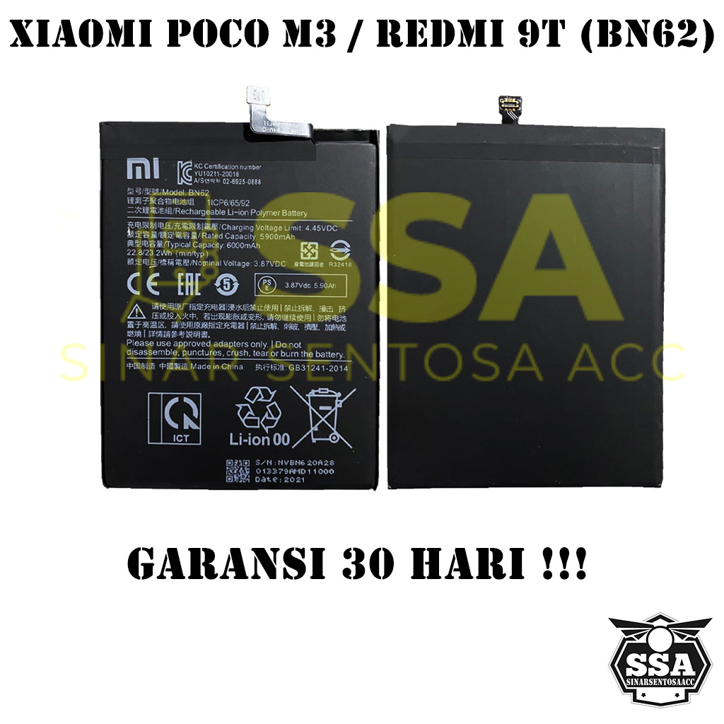 Baterai Xiaomi Redmi 9T Poco M3 BN62 Redmi9T Xiaomi9T Redmi PocoM3 Phone BN 62 Original OEM Batu Batere Batre Battery Batrai Batrei ori hp Xiao Mi Garansi