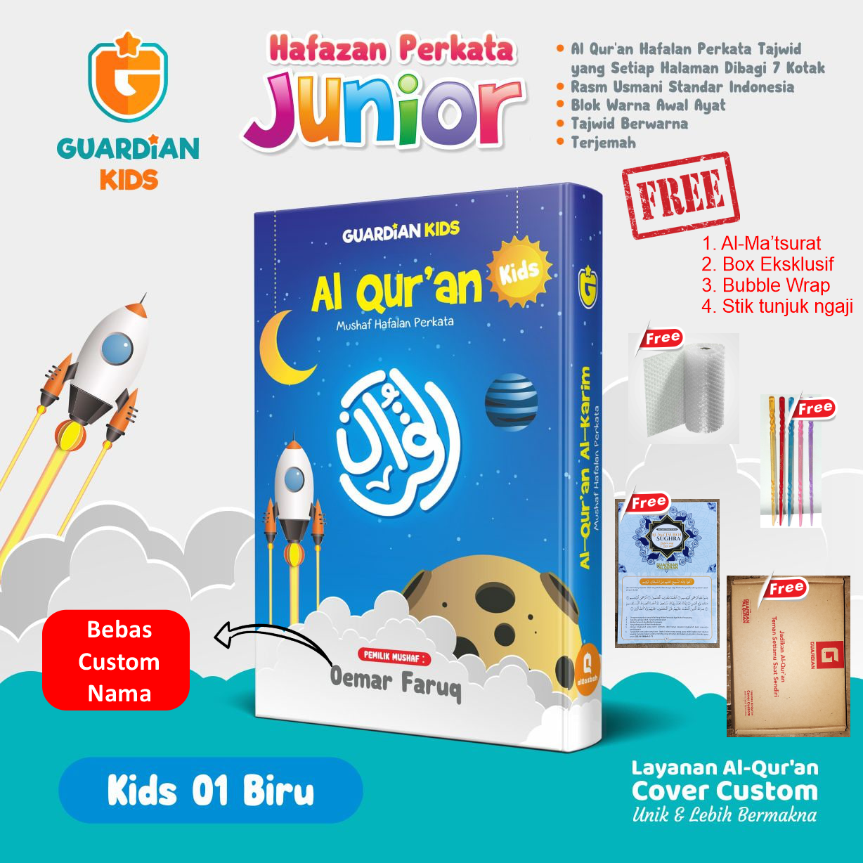 Al-Qur'an Cover Custom (Bisa Custom Nama) - Hafazan Perkata Junior - Full Bonus - Premium - Custom N