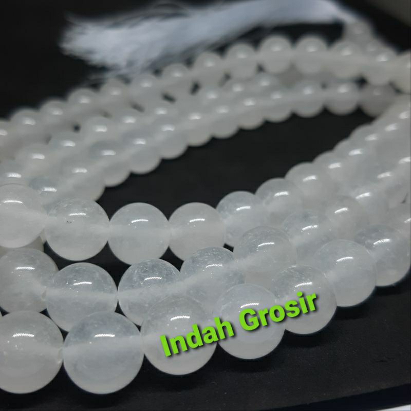 Tasbih batu giok putih salju 10mm 99butir