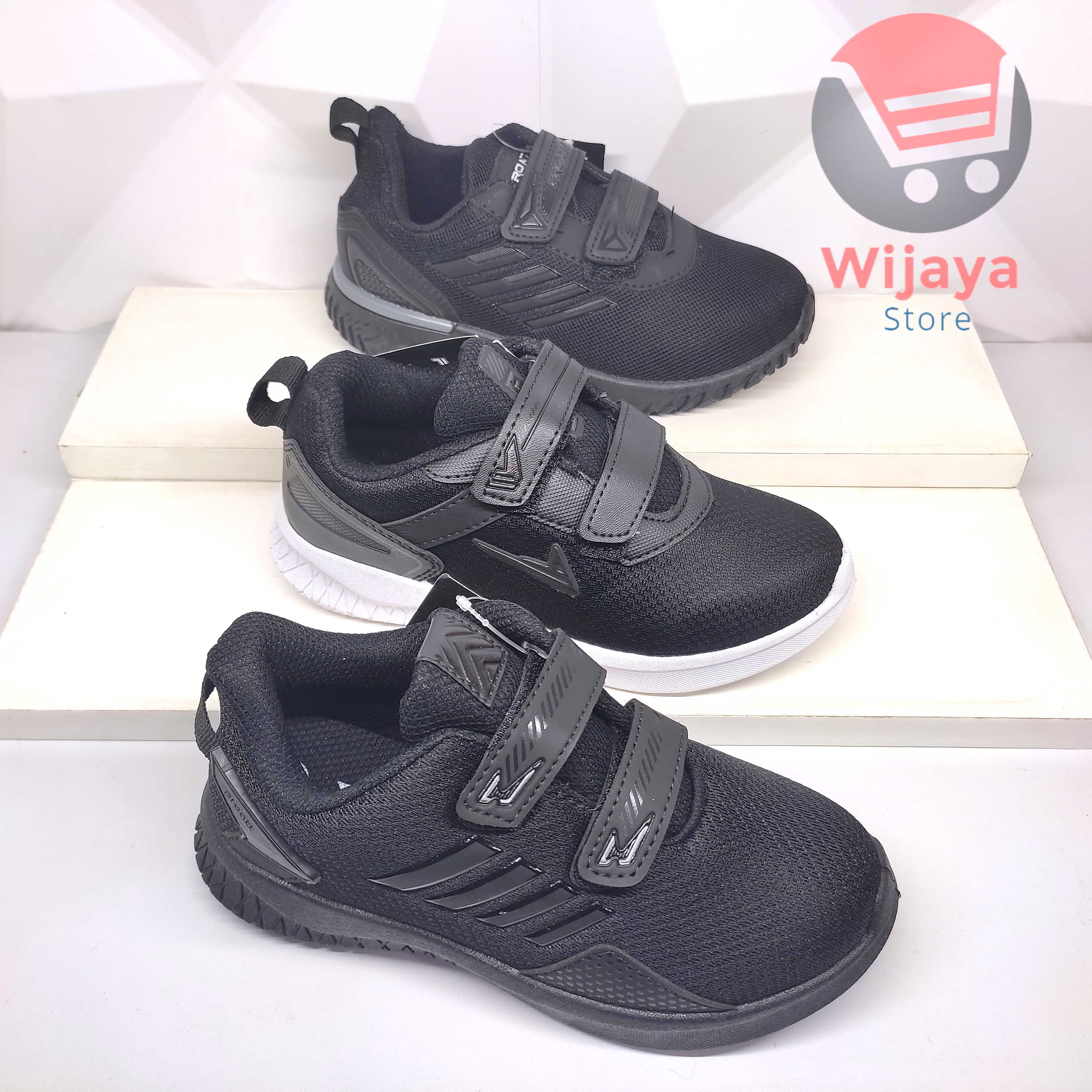 Sepatu Sekolah Pro Att 31-34 Sneaker Anak Hitam Polos Putih dengan Strap Velcro yang Praktis PI 600 TEC 890 PC 950 NT 592 PA 700