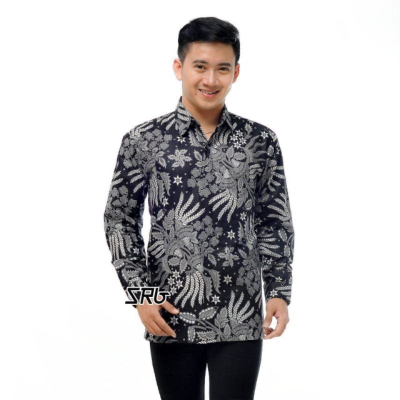 Batik Pria Lengan Panjang Premium BATIK AZMIL HRB026 motif KERATONAN Kode 002 size M L XL XXL