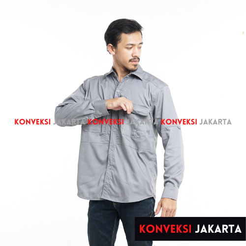 Baju Kemeja Tactical Lengan Panjang Pria - Seragam Pakaian Kerja Dinas Lapangan Outdoor Gunung Warna Abu Grey - Konveksi Jakarta Official