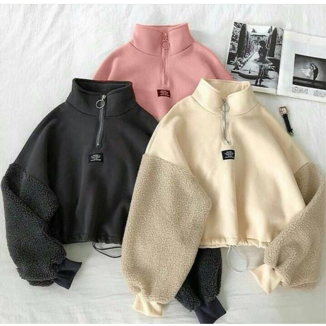 Sweater Croope Wanita - GOODNES CROPE SWEATER fleece mix bulu sherva