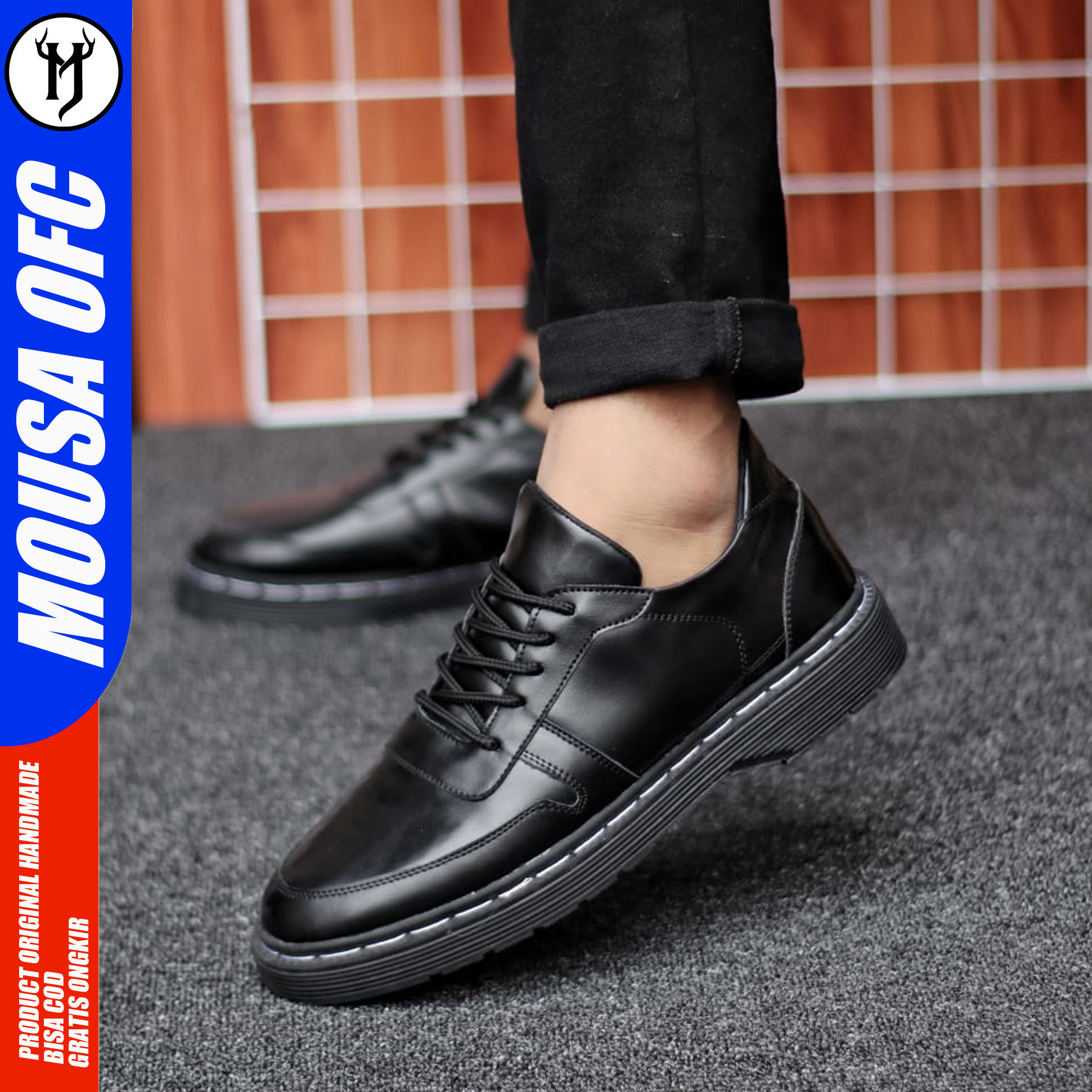 MOUSA Sepatu Formal Pantofel Docmart Low Boots Kerja Hitam Silvana