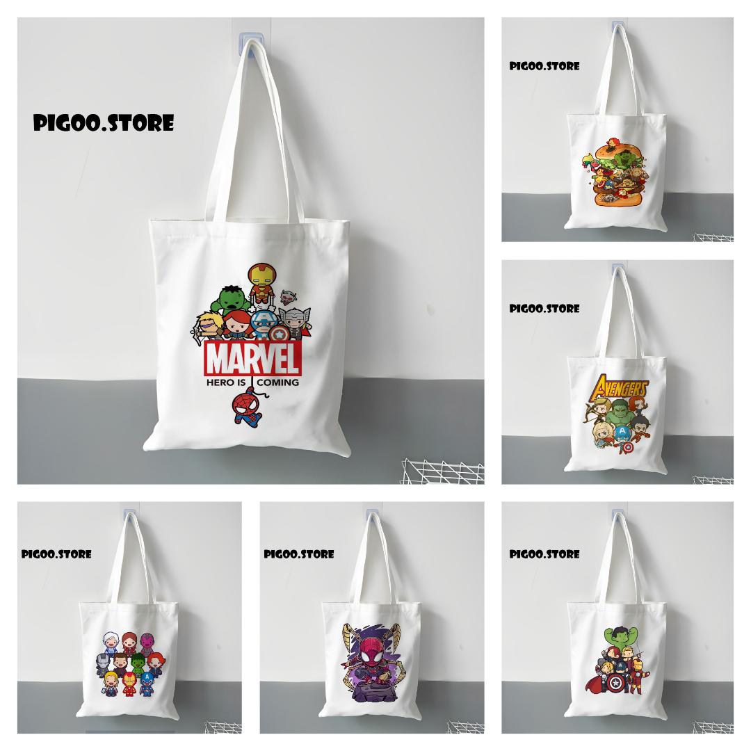Tote Bag Kanvas Motif Marvel / Tote Bag Wanita / Tote Bag Pria / Tote Bag aesthetic / Tote bag Lucu 