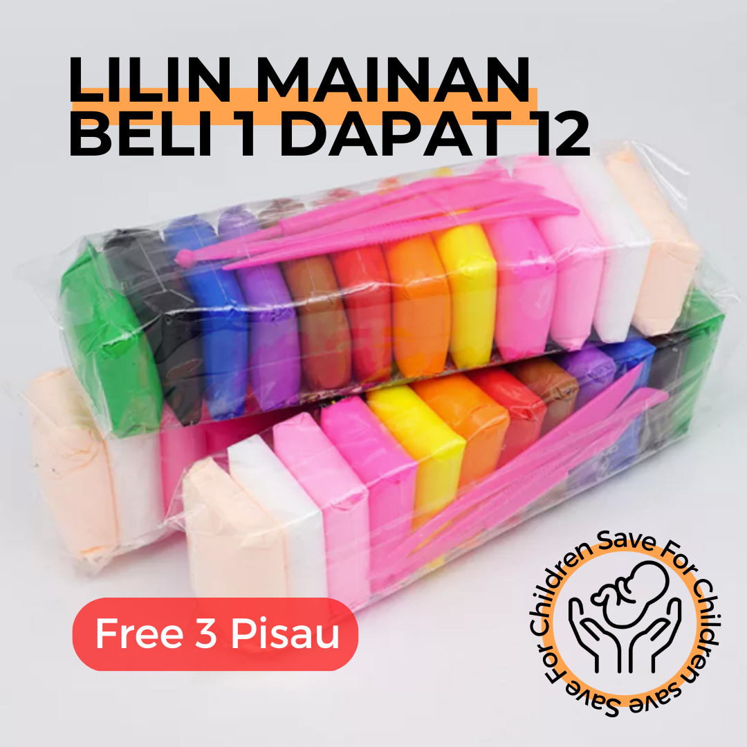 NUZ - Mainan Edukasi Anak Plastisin Lilin Mainan Clay Polymailer Isi 12 Pcs Free Pisau Mainan