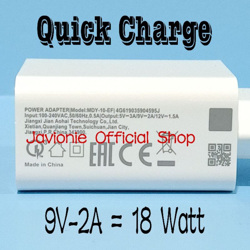 Charger Casan Cas Mi A2 A1 4C Original 3A 18W Fast Charging TYPE C QC 3.0 MDY-10-EF Tepsi