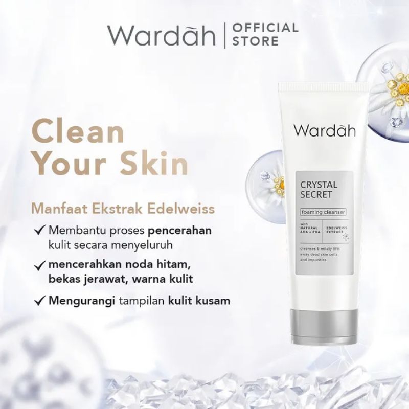 Wardah Crystal Secret Foaming Cleanser With Natural AHA+PHA 100ml | Sabun Cuci Muka